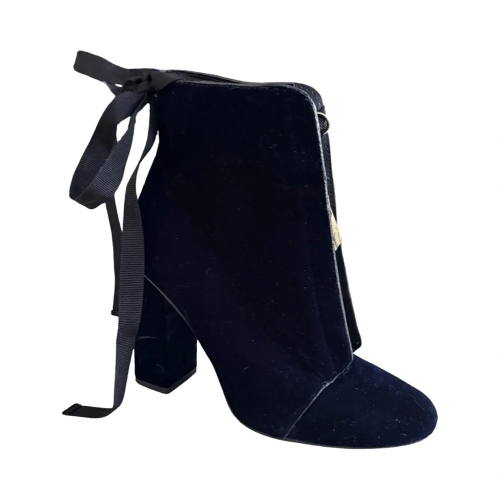 Zara Midnight Velvet Ribbon-Tied Heeled Boots – Women’s Size 6.5 - Picture 9 of 10
